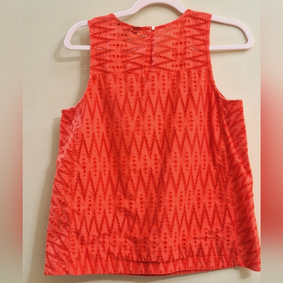 J Crew Sz 10 Coral  Cotton ORange Eyelet Slevless Blouse Tank - Picture 2 of 8